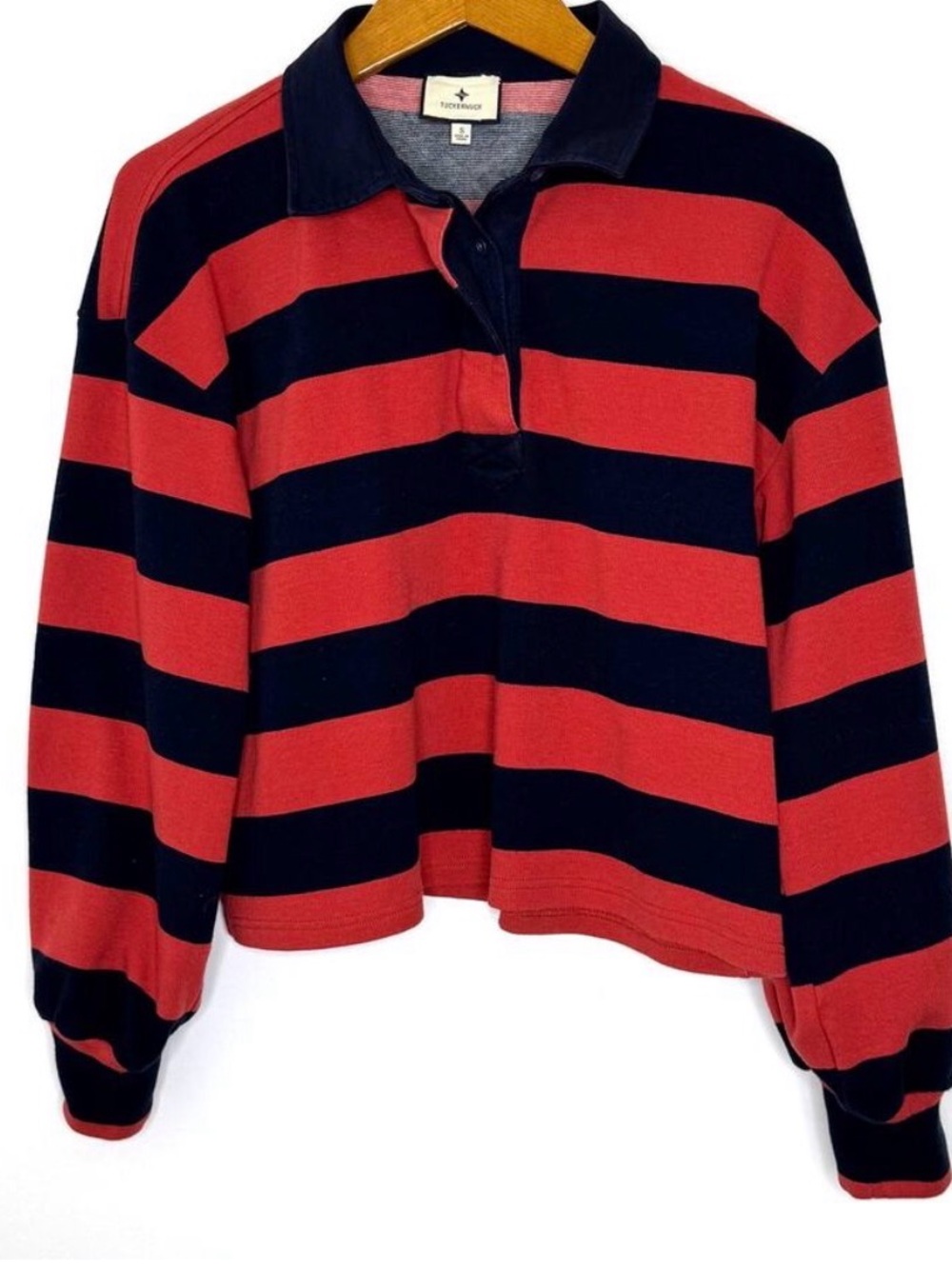 Tuckernuck Navy Stripe Cotton Warren Rugby Shirt.  Size Small